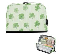 Kcldeci Standing Pencil Case Large Capacity Zippered Pen Pouch,Four Leaf Clover Pencil Bag for Girls Boys Office School