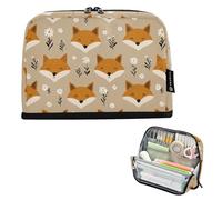 Kcldeci Standing Pencil Case Large Capacity Zippered Pen Pouch,Fox Head and Daisy Pencil Bag for Girls Boys Office School