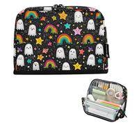 Kcldeci Standing Pencil Case Large Capacity Zippered Pen Pouch,Ghost Rainbow Star Pencil Bag for Girls Boys Office School