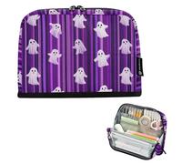 Kcldeci Standing Pencil Case Large Capacity Zippered Pen Pouch,Ghosts Halloween Purple Pencil Bag for Girls Boys Office School