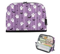 Kcldeci Standing Pencil Case Large Capacity Zippered Pen Pouch,Ghosts Stripes Pencil Bag for Girls Boys Office School