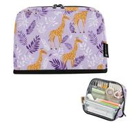 Kcldeci Standing Pencil Case Large Capacity Zippered Pen Pouch,Giraffe Tropical Leaves Pencil Bag for Girls Boys Office School
