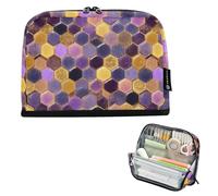 Kcldeci Standing Pencil Case Large Capacity Zippered Pen Pouch,Gold Honeycomb Pencil Bag for Girls Boys Office School