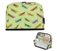 Kcldeci Standing Pencil Case Large Capacity Zippered Pen Pouch,Grasshopper on Light Green Pencil Bag for Girls Boys Office School