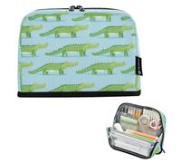 Kcldeci Standing Pencil Case Large Capacity Zippered Pen Pouch,Green Crocodiles Pencil Bag for Girls Boys Office School