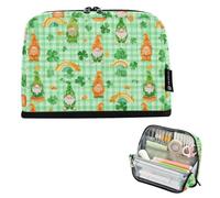Kcldeci Standing Pencil Case Large Capacity Zippered Pen Pouch,Green Gnomes Rainbow