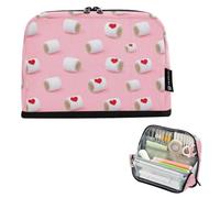 Kcldeci Standing Pencil Case Large Capacity Zippered Pen Pouch,Hay Bales Red Heart Pencil Bag for Girls Boys Office School