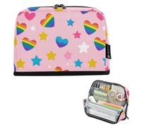 Kcldeci Standing Pencil Case Large Capacity Zippered Pen Pouch,Heart Rainbow Pencil Bag for Girls Boys Office School