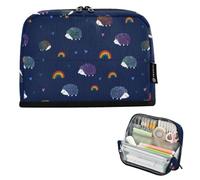 Kcldeci Standing Pencil Case Large Capacity Zippered Pen Pouch,Hedgehog Heart Rainbow Pencil Bag for Girls Boys Office School