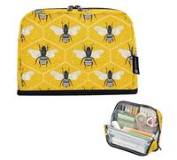 Kcldeci Standing Pencil Case Large Capacity Zippered Pen Pouch,Honeycomb Bees Pencil Bag for Girls Boys Office School