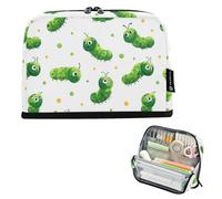 Kcldeci Standing Pencil Case Large Capacity Zippered Pen Pouch,Hungry Green Caterpillar Pencil Bag for Girls Boys Office School