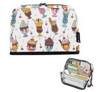 Kcldeci Standing Pencil Case Large Capacity Zippered Pen Pouch,Ice Cream Sundae Pencil Bag for Girls Boys Office School