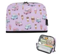 Kcldeci Standing Pencil Case Large Capacity Zippered Pen Pouch,Ice Cream Truck Pencil Bag for Girls Boys Office School