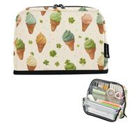 Kcldeci Standing Pencil Case Large Capacity Zippered Pen Pouch,Ice Creams Clover Pencil Bag for Girls Boys Office School