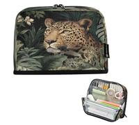Kcldeci Standing Pencil Case Large Capacity Zippered Pen Pouch,Leopard Jungle Animal Pencil Bag for Girls Boys Office School