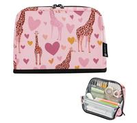 Kcldeci Standing Pencil Case Large Capacity Zippered Pen Pouch,Love Giraffe Heart Pencil Bag for Girls Boys Office School