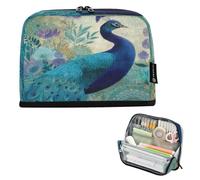 Kcldeci Standing Pencil Case Large Capacity Zippered Pen Pouch,Majestic Peacock Pencil Bag for Girls Boys Office School