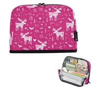 Kcldeci Standing Pencil Case Large Capacity Zippered Pen Pouch,Moose on Hot Pink Pencil Bag for Girls Boys Office School