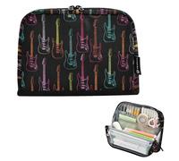 Kcldeci Standing Pencil Case Large Capacity Zippered Pen Pouch,Neon Rockstar Guitar Pencil Bag for Girls Boys Office School