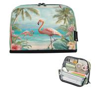 Kcldeci Standing Pencil Case Large Capacity Zippered Pen Pouch,Ocean Beach Flamingo Pencil Bag for Girls Boys Office School