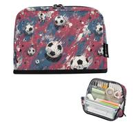 Kcldeci Standing Pencil Case Large Capacity Zippered Pen Pouch,Paint Soccer Balls Pencil Bag for Girls Boys Office School