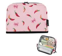 Kcldeci Standing Pencil Case Large Capacity Zippered Pen Pouch,Pepper Ribbon Bows Pencil Bag for Girls Boys Office School