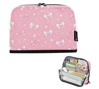 Kcldeci Standing Pencil Case Large Capacity Zippered Pen Pouch,Pink Pastel Kawaii White Bows