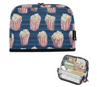Kcldeci Standing Pencil Case Large Capacity Zippered Pen Pouch,Popcorn in Red and White Striped