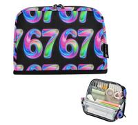 Kcldeci Standing Pencil Case Large Capacity Zippered Pen Pouch,Psychedelic 67 Rainbow Pencil Bag for Girls Boys Office School