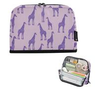 Kcldeci Standing Pencil Case Large Capacity Zippered Pen Pouch,Purple Giraffe Print Pencil Bag for Girls Boys Office School