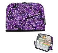Kcldeci Standing Pencil Case Large Capacity Zippered Pen Pouch,Purple Giraffe Skin Pencil Bag for Girls Boys Office School