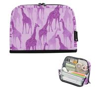 Kcldeci Standing Pencil Case Large Capacity Zippered Pen Pouch,Purple Giraffe1 Pencil Bag for Girls Boys Office School