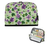 Kcldeci Standing Pencil Case Large Capacity Zippered Pen Pouch,Purple Shamrock Clover Pencil Bag for Girls Boys Office School