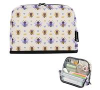 Kcldeci Standing Pencil Case Large Capacity Zippered Pen Pouch,Queen Bees with Crowns and Hearts Pencil Bag for Girls Boys Office School