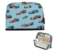 Kcldeci Standing Pencil Case Large Capacity Zippered Pen Pouch,Race Car Print on Blue Pencil Bag for Girls Boys Office School