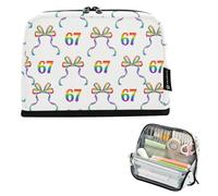 Kcldeci Standing Pencil Case Large Capacity Zippered Pen Pouch,Rainbow 67 Ribbon Bows Pencil Bag for Girls Boys Office School