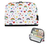 Kcldeci Standing Pencil Case Large Capacity Zippered Pen Pouch,Rainbow and Heart1 Pencil Bag for Girls Boys Office School