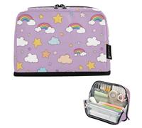 Kcldeci Standing Pencil Case Large Capacity Zippered Pen Pouch,Rainbow Cloud Star Pencil Bag for Girls Boys Office School