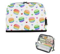 Kcldeci Standing Pencil Case Large Capacity Zippered Pen Pouch,Rainbow Macaroon and Heart Pencil Bag for Girls Boys Office School
