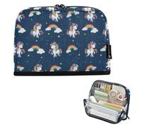 Kcldeci Standing Pencil Case Large Capacity Zippered Pen Pouch,Rainbow Unicorn Horse Pencil Bag for Girls Boys Office School
