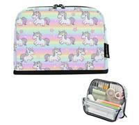 Kcldeci Standing Pencil Case Large Capacity Zippered Pen Pouch,Rainbow Unicorns and Stars