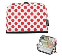 Kcldeci Standing Pencil Case Large Capacity Zippered Pen Pouch,Red White Polka Dots Pencil Bag for Girls Boys Office School