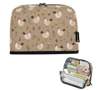 Kcldeci Standing Pencil Case Large Capacity Zippered Pen Pouch,Rooster Little Floral Pencil Bag for Girls Boys Office School