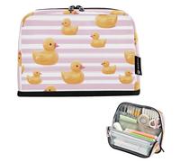 Kcldeci Standing Pencil Case Large Capacity Zippered Pen Pouch,Rubber Ducky Stripe Pencil Bag for Girls Boys Office School