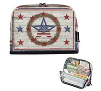 Kcldeci Standing Pencil Case Large Capacity Zippered Pen Pouch,Rustic America Wooden Pencil Bag for Girls Boys Office School