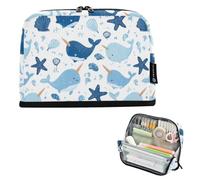 Kcldeci Standing Pencil Case Large Capacity Zippered Pen Pouch,Seashells Blue Narwhals Pencil Bag for Girls Boys Office School