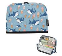 Kcldeci Standing Pencil Case Large Capacity Zippered Pen Pouch,Shark and Ice Cream Pencil Bag for Girls Boys Office School