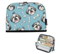 Kcldeci Standing Pencil Case Large Capacity Zippered Pen Pouch,Shih Tzu Dog White Bones Pencil Bag for Girls Boys Office School