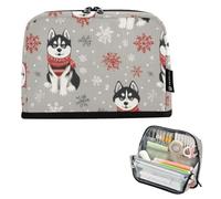 Kcldeci Standing Pencil Case Large Capacity Zippered Pen Pouch,Siberian Husky Dog Snowflake Pencil Bag for Girls Boys Office School