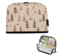 Kcldeci Standing Pencil Case Large Capacity Zippered Pen Pouch,Ski Lift Trees Pencil Bag for Girls Boys Office School